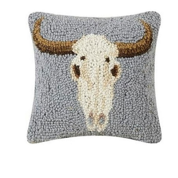Peking Handicraft 30TG530C08SQ Blown Filled Hook Pillow, 8-inch Square,Cow Skull - Picture 2 of 5